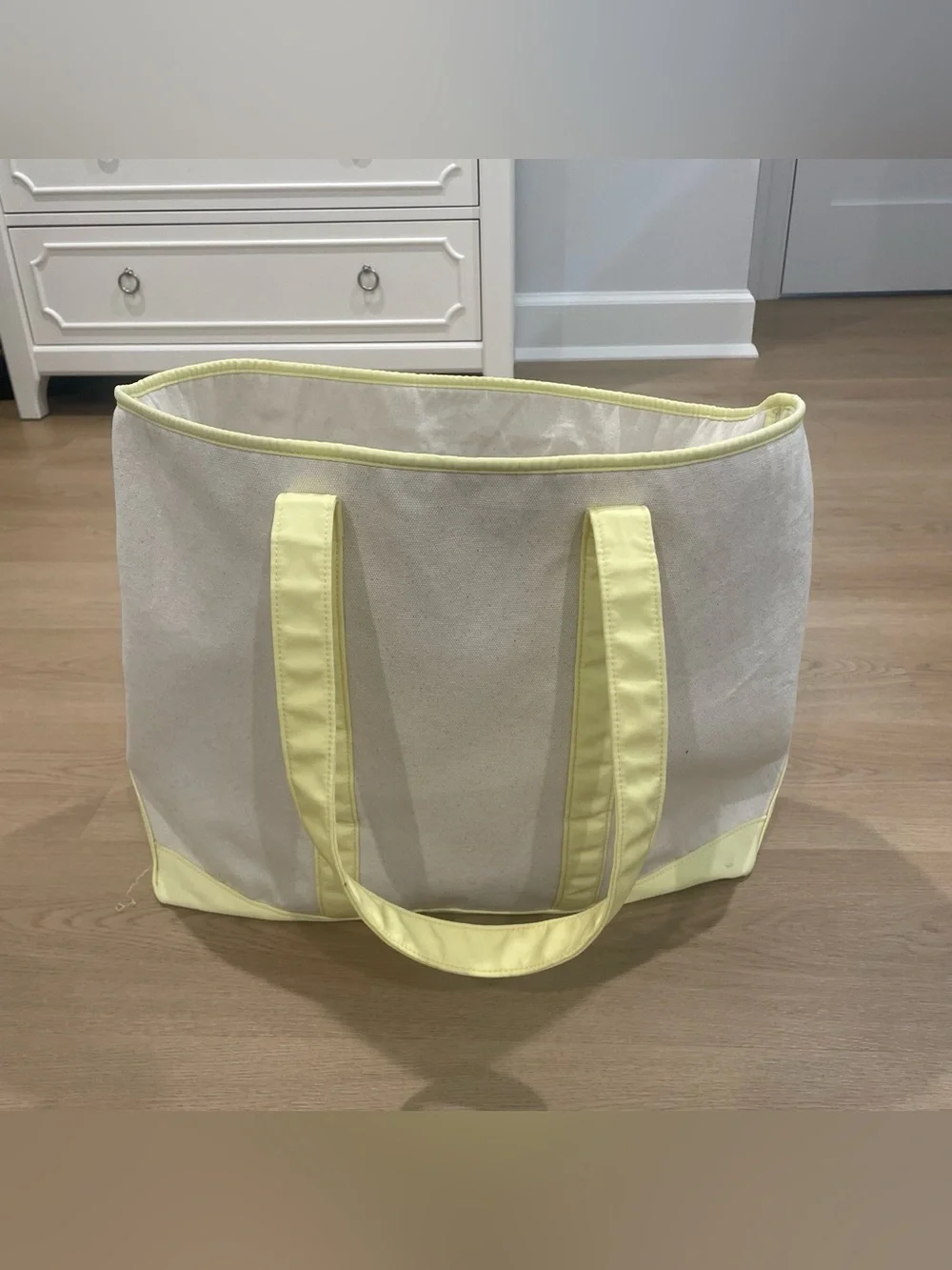Stoney Clover Lane Canvas Tote with Pale Yellow Trim and Handles